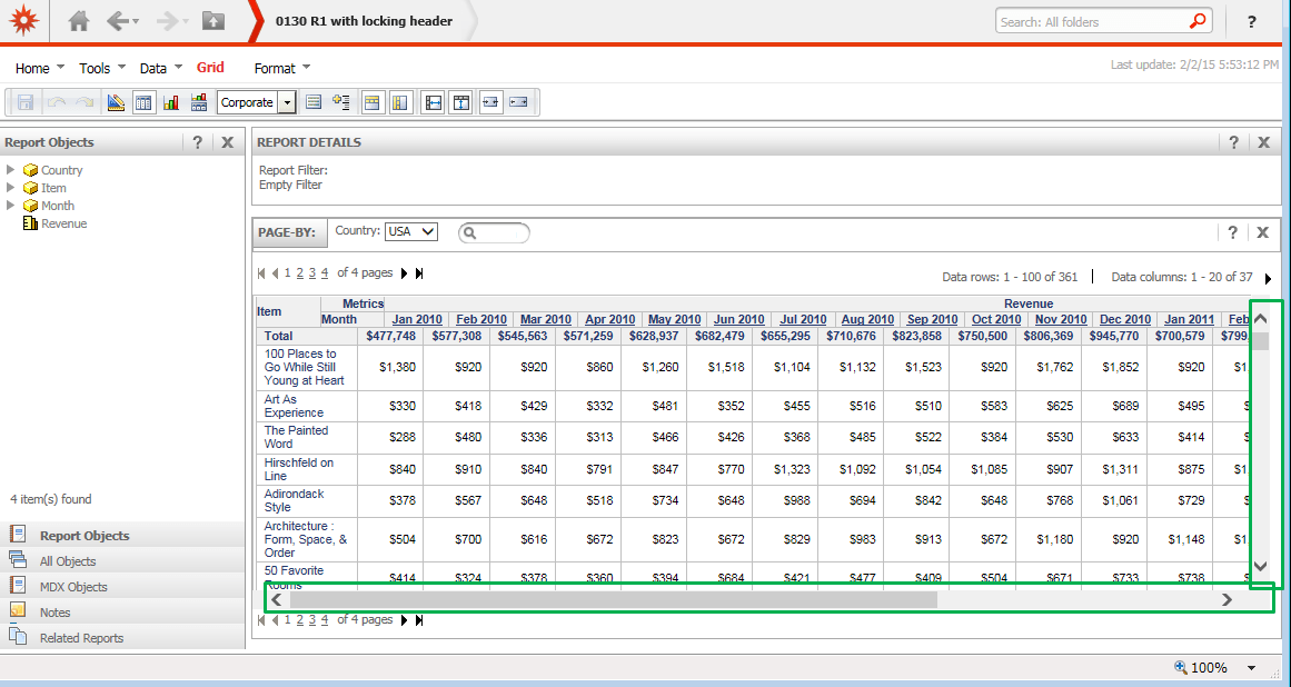 Microstrategy Web Edit Report KB226970: Scroll bars do not work when running a report with locked ...