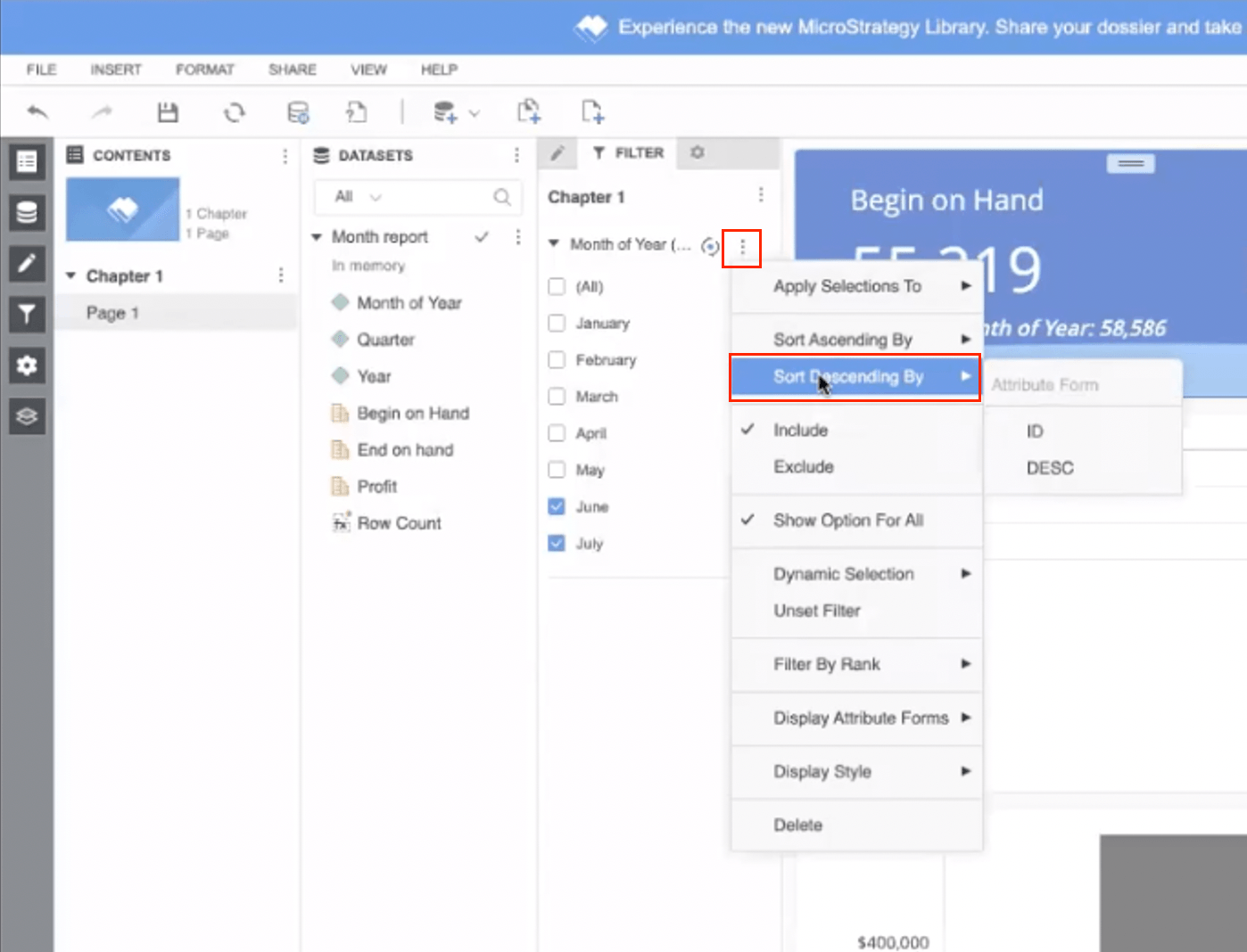 Sort By One Feature KB484976: Sort selector elements in descending order in dossiers